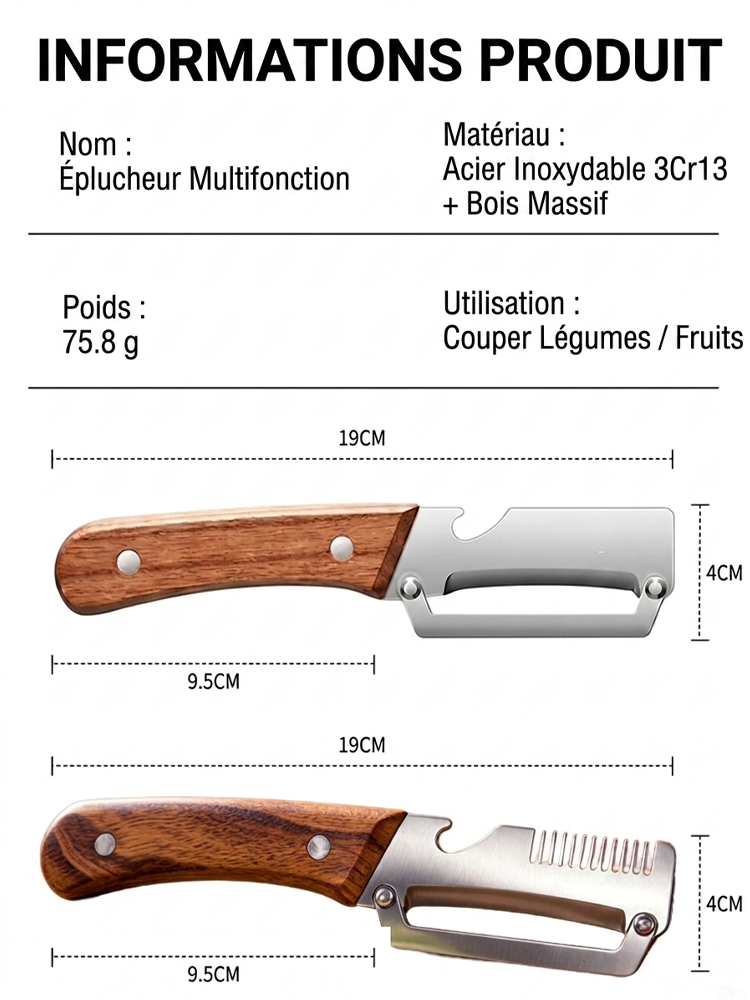 Profitez de -20% sur l'éplucheur en titane haut de gamme certifié par les chefs. Épluchez, tranchez et râpez en un clin d'œil. Qualité suisse premium avec manche en bois. Un ustensile compact pour une cuisine saine et rapide. 