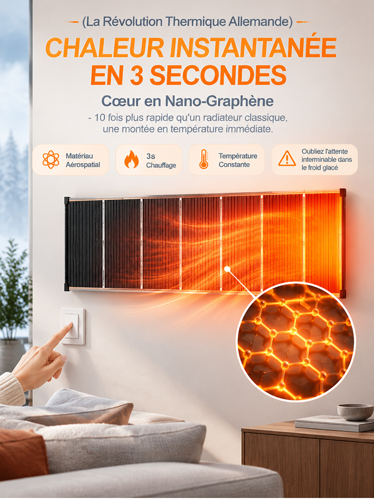 Radiateur Mural Infrarouge Graphène | Chauffe en 3 Sec | Économique A+++ | Sans Perçage ☀️