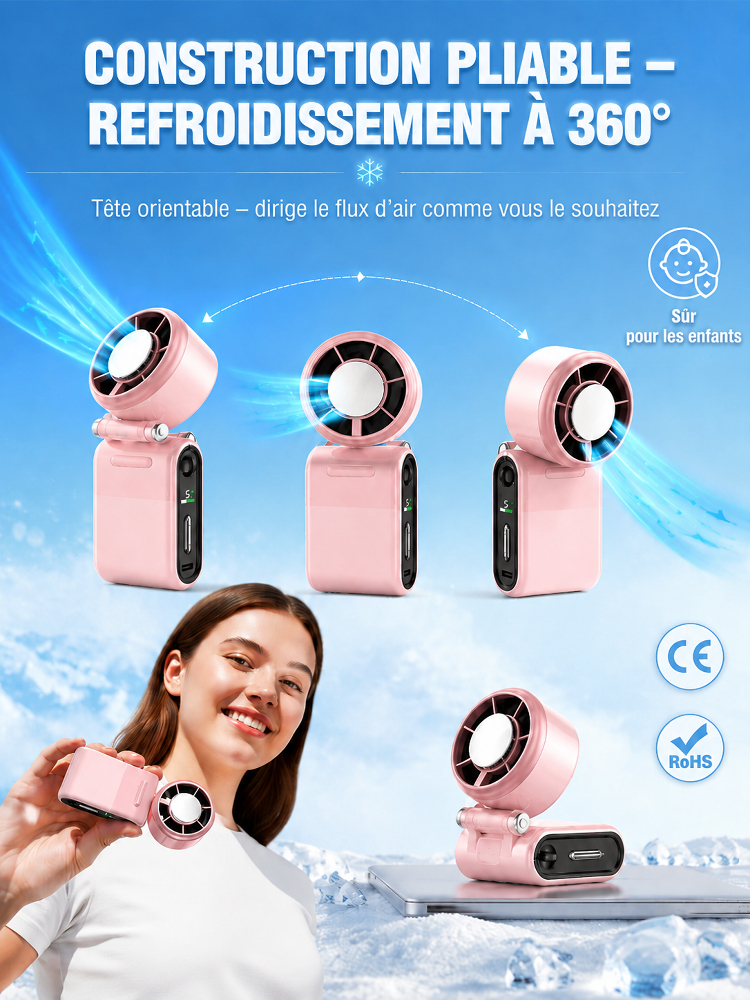 【Oubliez la canicule】Ventilateur portable mini avec refroidissement et orientation réglable
