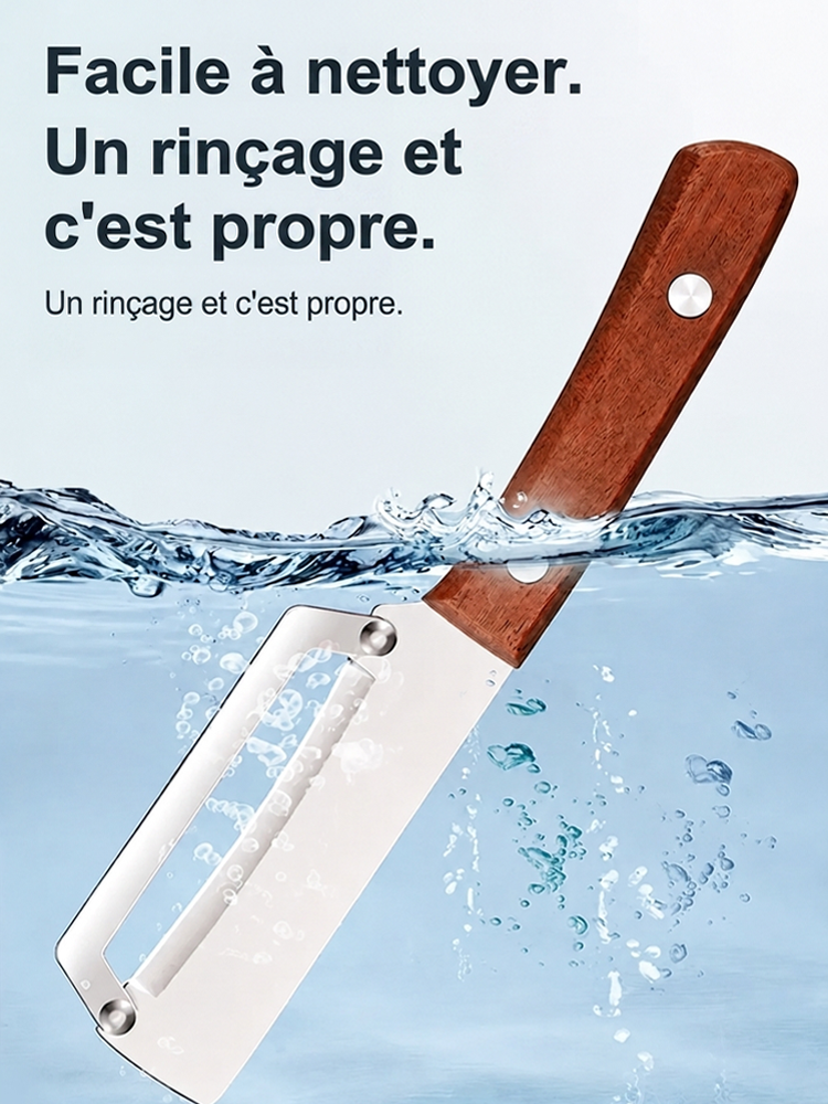 Profitez de -20% sur l'éplucheur en titane haut de gamme certifié par les chefs. Épluchez, tranchez et râpez en un clin d'œil. Qualité suisse premium avec manche en bois. Un ustensile compact pour une cuisine saine et rapide. 