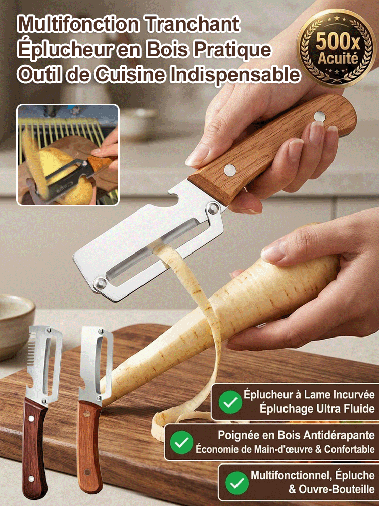 Profitez de -20% sur l'éplucheur en titane haut de gamme certifié par les chefs. Épluchez, tranchez et râpez en un clin d'œil. Qualité suisse premium avec manche en bois. Un ustensile compact pour une cuisine saine et rapide. 