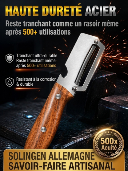 Profitez de -20% sur l'éplucheur en titane haut de gamme certifié par les chefs. Épluchez, tranchez et râpez en un clin d'œil. Qualité suisse premium avec manche en bois. Un ustensile compact pour une cuisine saine et rapide. 