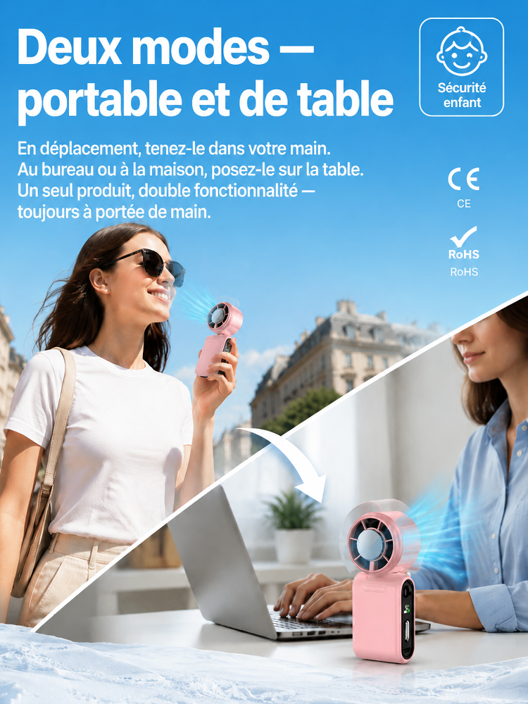 【Oubliez la canicule】Ventilateur portable mini avec refroidissement et orientation réglable