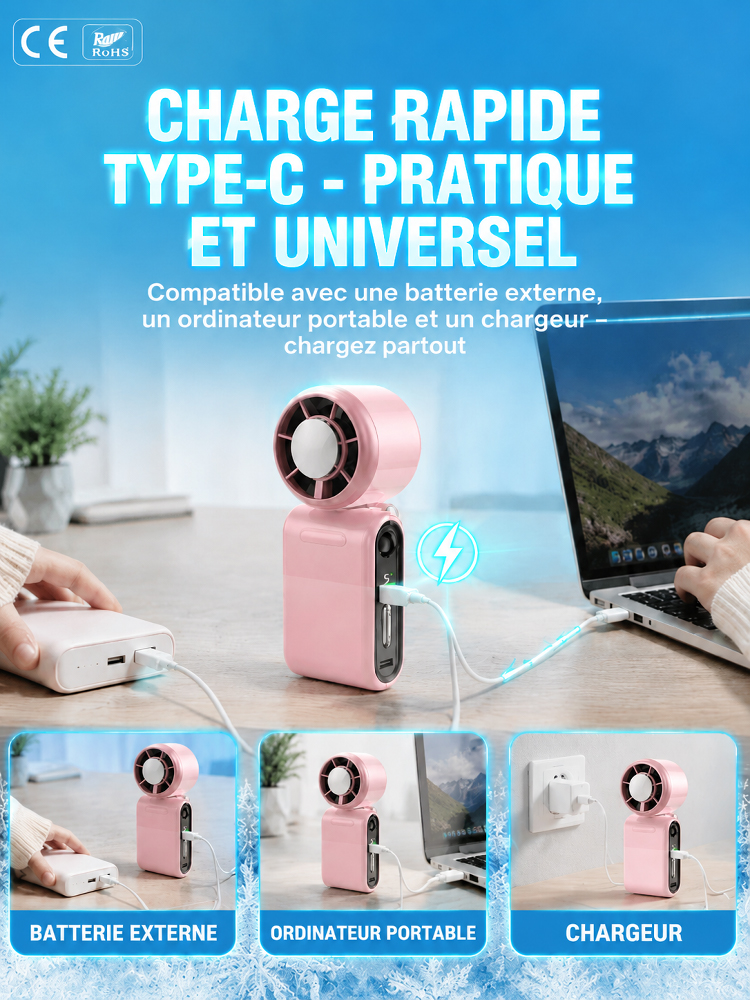 【Oubliez la canicule】Ventilateur portable mini avec refroidissement et orientation réglable
