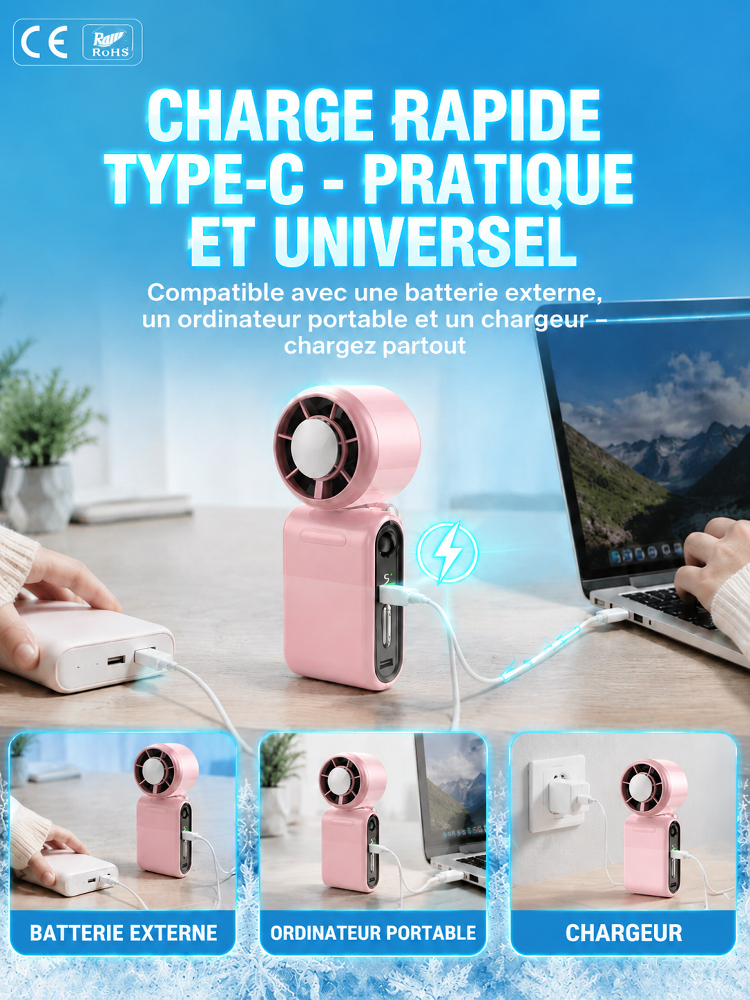【Oubliez la canicule】Ventilateur portable mini avec refroidissement et orientation réglable