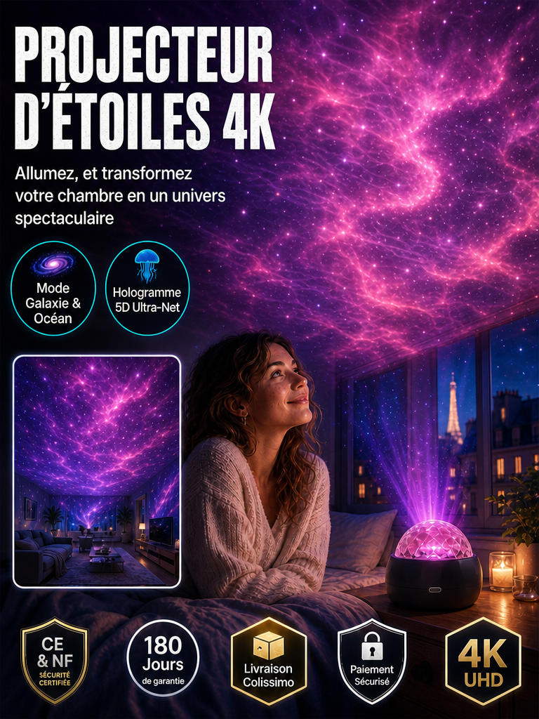 Projecteur Holographique 5D & 4K UHD – Transformez Votre Chambre ou Voiture en Un Univers Féerique!