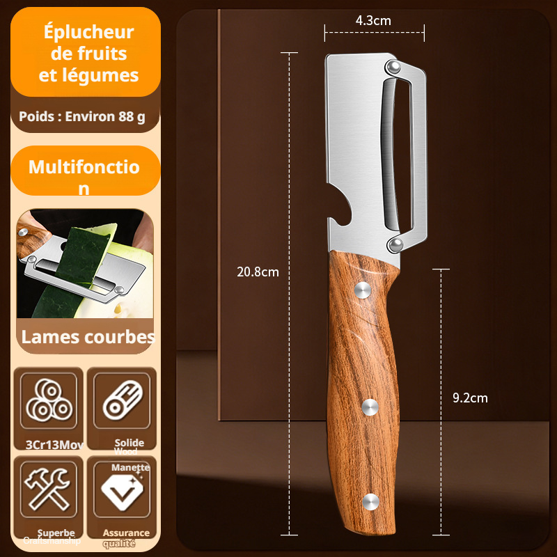Profitez de -20% sur l'éplucheur en titane haut de gamme certifié par les chefs. Épluchez, tranchez et râpez en un clin d'œil. Qualité suisse premium avec manche en bois. Un ustensile compact pour une cuisine saine et rapide. 