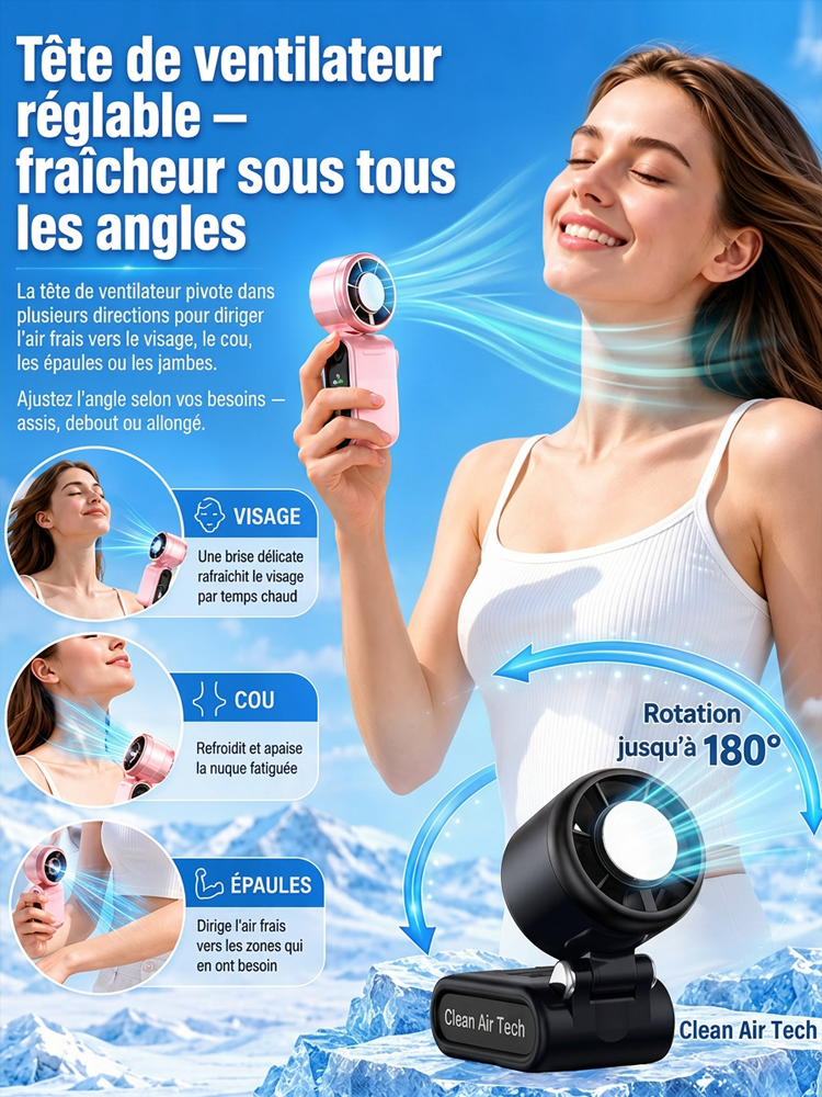 【Oubliez la canicule】Ventilateur portable mini avec refroidissement et orientation réglable