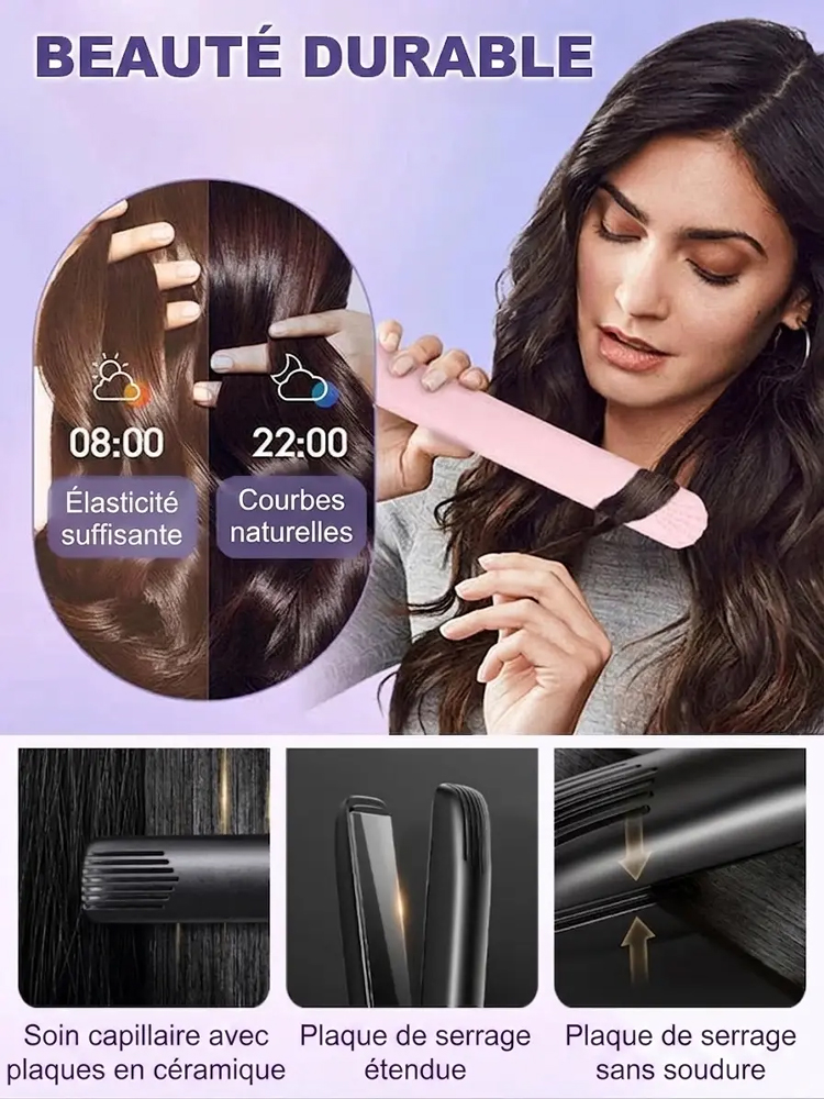 Fer à lisser et à boucler 2-en-1 portable, coiffure facile partout