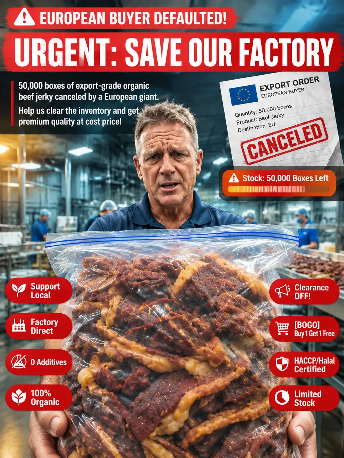 💥 EXPORT OVERSTOCK CLEARANCE: Premium Whole-Muscle Artisan Beef Jerky - 0% Sugar, Keto-Friendly & 12-Hour Slow Dehydrated (Factory Direct BOGO Sale)