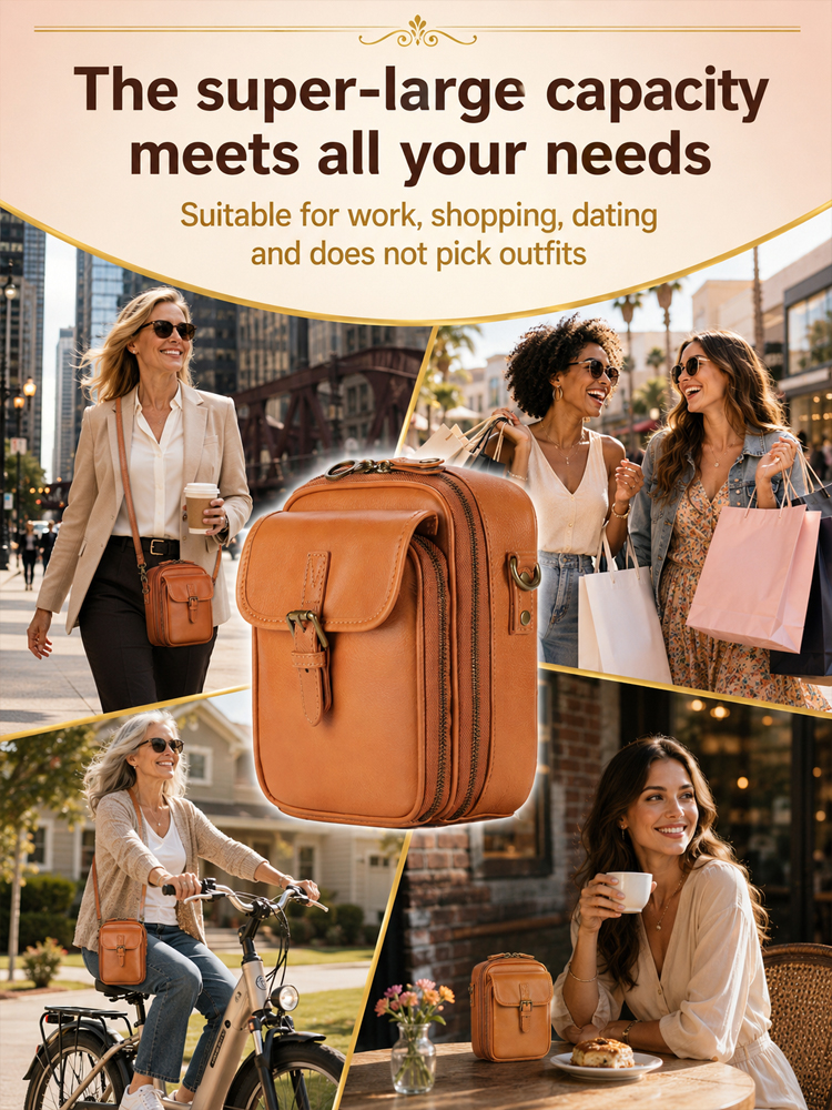 [Genuine Leather] 🛡️ Anti-Theft RFID Crossbody Bag with Built-in Wallet | Multi-Layer Large Capacity | Fits iPhone 14 Pro Max & iPad Mini ✨