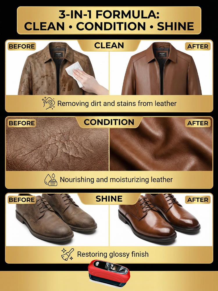 Buy 1 get 1 free 🔥Buy 2 get 2 free🔥[A helpful tool for repairing leather goods at home] Genuine leather care and cleaning wipe✨ One Wipe Renewal – Bring Old Leather Back to Life🛡️ Nourish + Repair + Protect – One Bottle Solves All Leather Issues