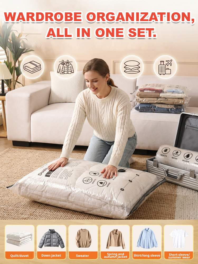 Reclaim 75% of Your Closet Space Instantly! Make the clutter vanish 📦No More Manual Pumping! Powerful electric suction for a tidy home in seconds ⚡Shield your clothes from moisture and dust 🛡️It’s like magic for your storage room 🌬️