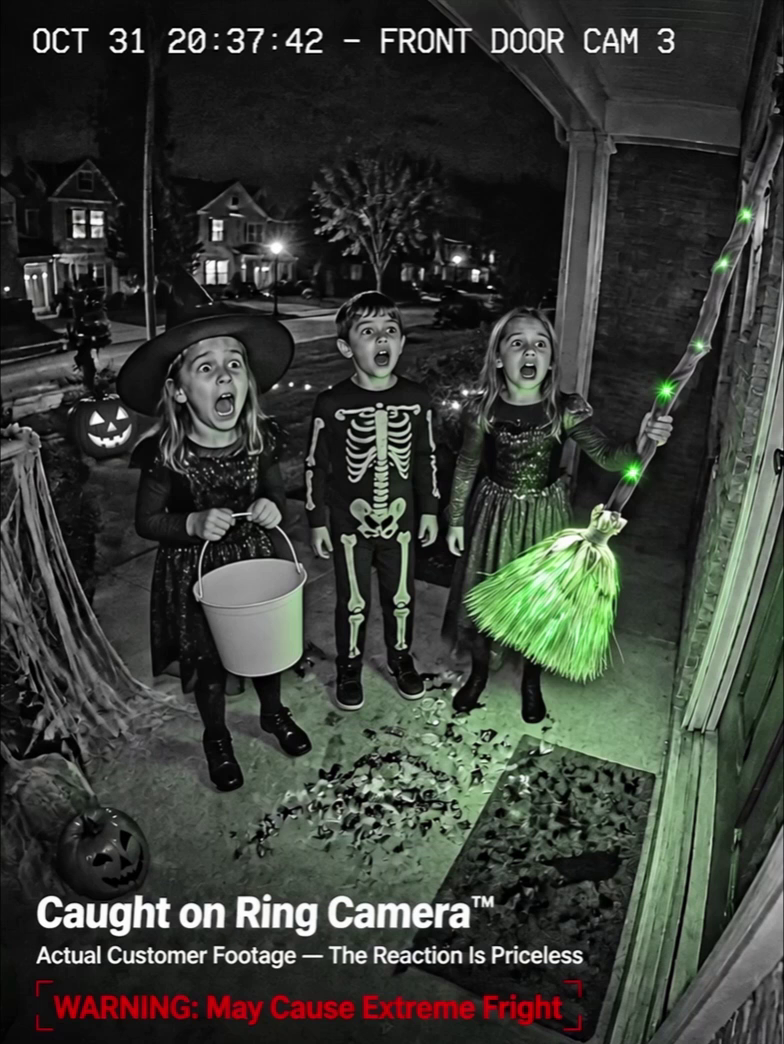 Anti-Gravity Poltergeist Flying Broomstick Prop - Sound & Touch Activated with 12 Ultra-Bright Green LEDs - Halloween Neighborhood Contest