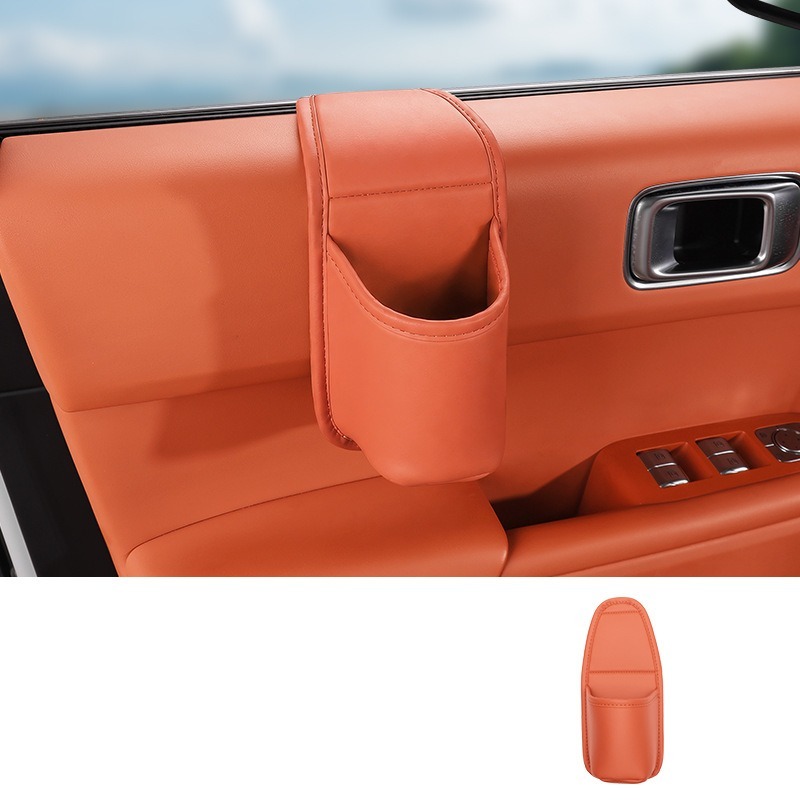 Anti-Wobble Premium Leather Car Door Storage Pocket & Cup Holder - Tested 80 MPH No-Noise Stability - Fits 30oz Tumblers & Phones Without Blocking Window Controls - Ultimate Drive Clear Clearance Sale
