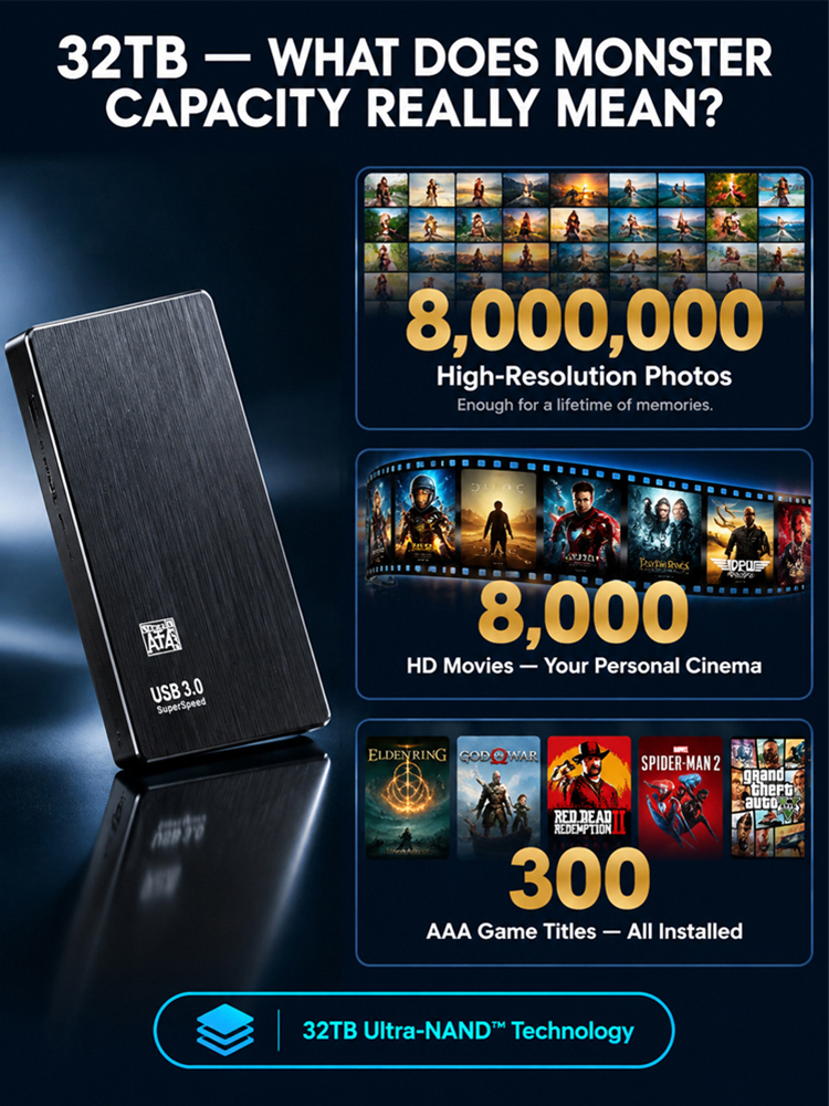 32TB Monster Portable SSD – 2000MB/s Military-Grade Pocket Hard Drive & Award Winner (Final Inventory Blowout)
