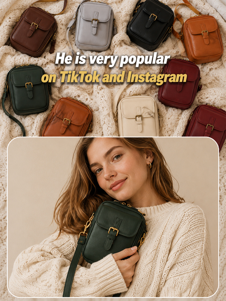 [Genuine Leather] 🛡️ Anti-Theft RFID Crossbody Bag with Built-in Wallet | Multi-Layer Large Capacity | Fits iPhone 14 Pro Max & iPad Mini ✨
