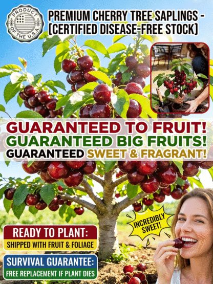 Premium Dwarf Cherry Tree Sapling - Certified Disease-Free & Self-Pollinating | Harvest 37.5 lbs Fresh Fruit in 90 Days | Limited Season Clearance