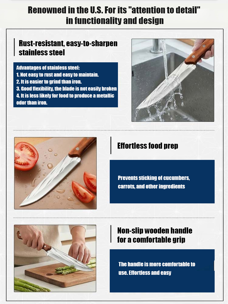 Forged by Hand, Razor-Sharp Precision🔨Upgrade handcrafted kitchenware.🪵Ergonomic Wood Handle – Steady & Precise Butchery🥩Multi-Purpose: Deboning, Trimming, Skinning, Slicing
