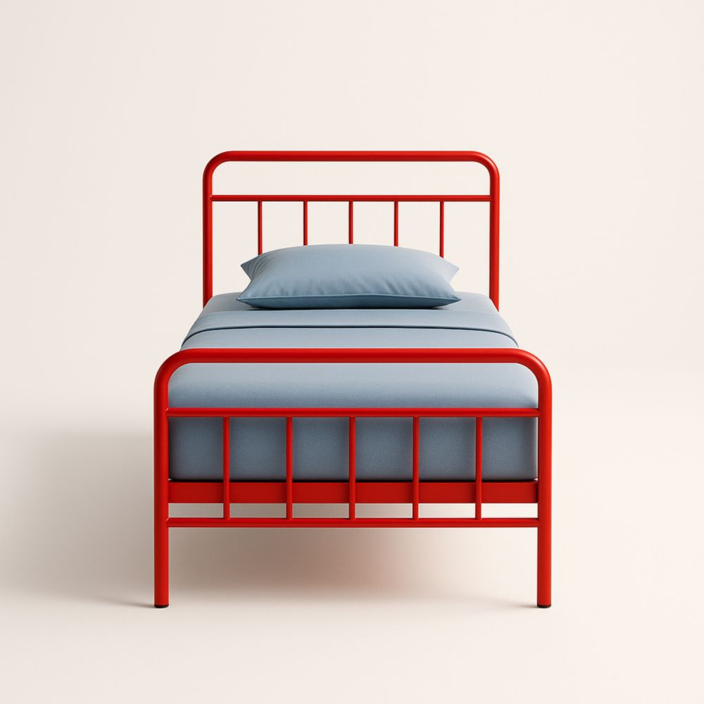 Letto Singolo in Metallo Rosso con Materasso e Cuscino