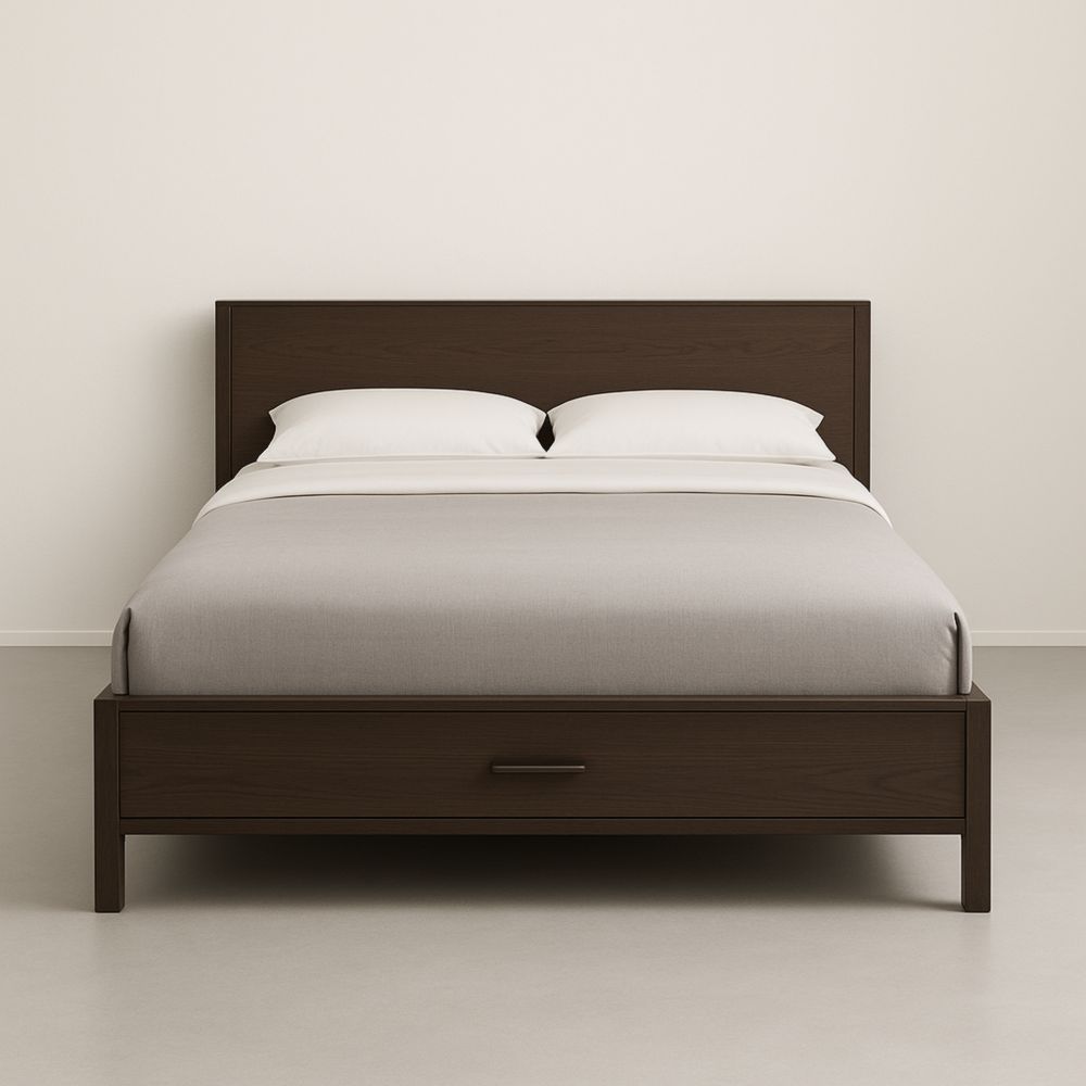 Letto Matrimoniale in Legno con Cassetto Contenitore Wengé 200x160 cm