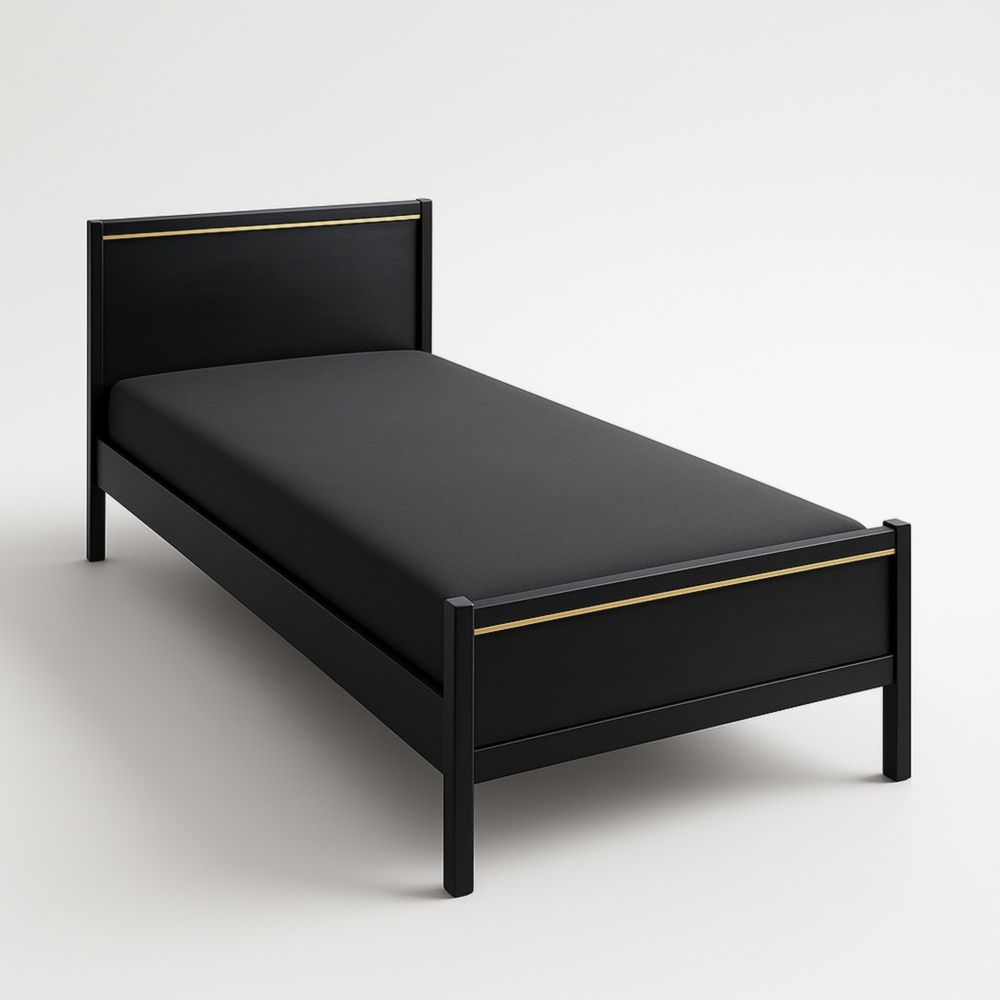 Letto Singolo in Metallo Nero con Dettagli Dorati 200x90 cm