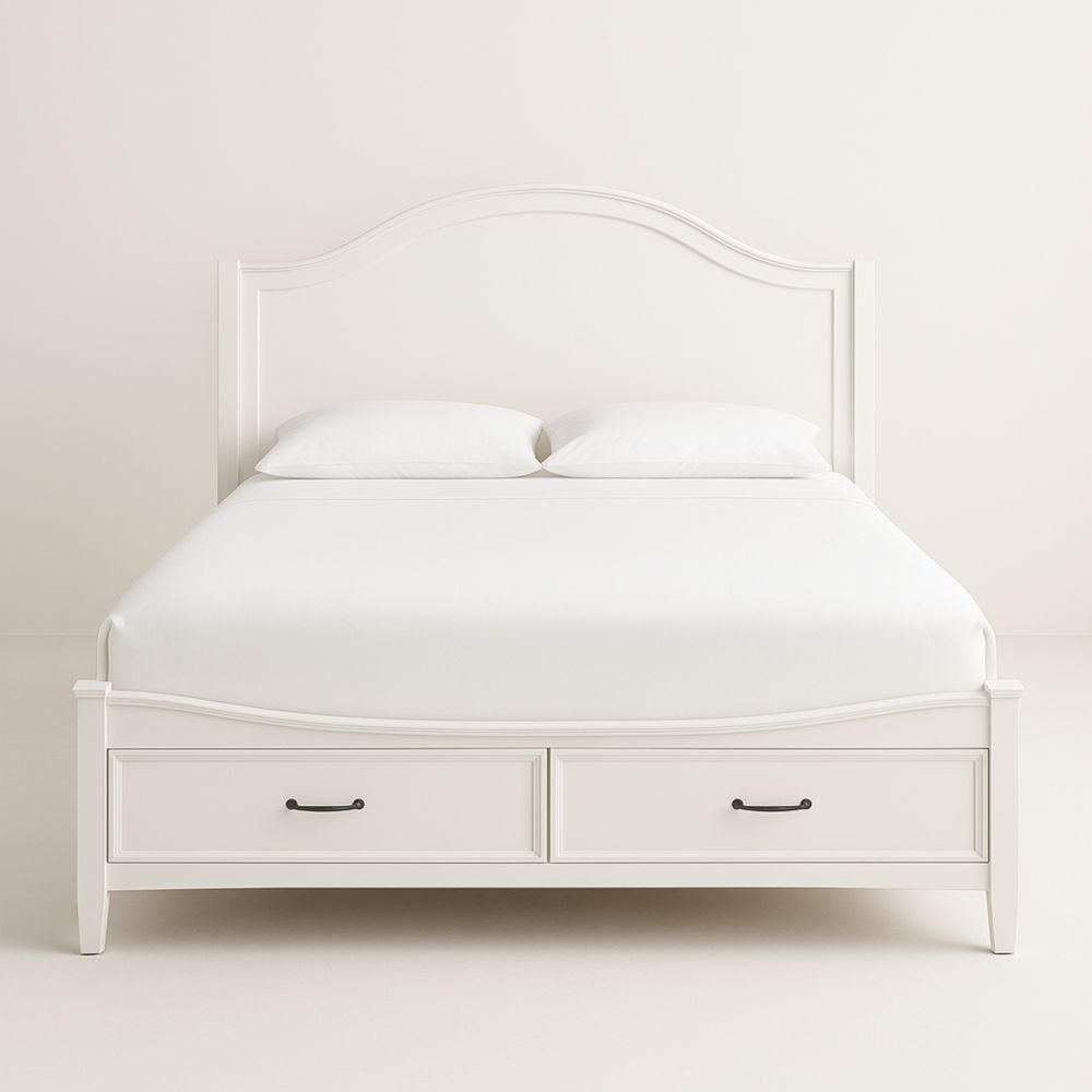 Letto Matrimoniale in Legno di Pino con Cassetti Bianco