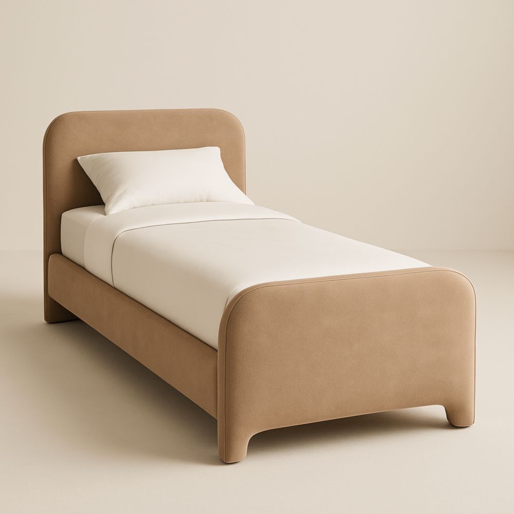 Letto Singolo Rivestito in Tessuto Beige 200x100 cm