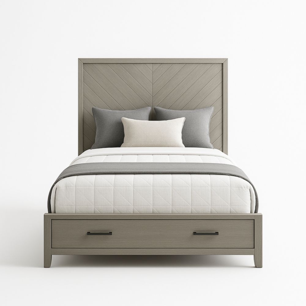 Letto singolo in legno con testiera e cassetto