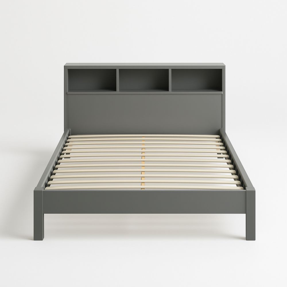 Letto Singolo in MDF Grigio con Scaffali Integrati 200x90 cm