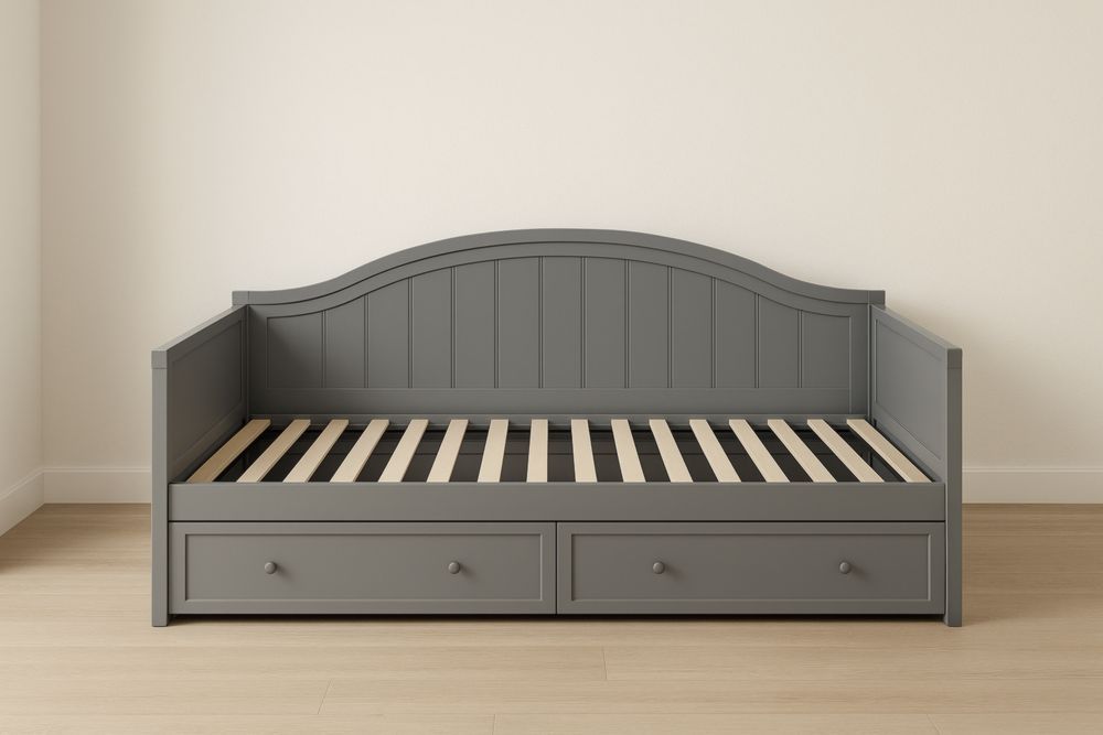 Divano Letto in Legno Grigio con Due Cassetti