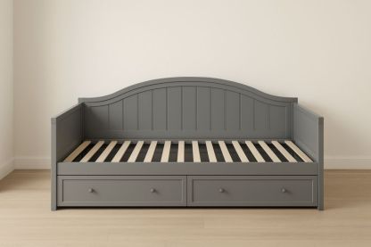 Divano Letto in Legno Grigio con Due Cassetti