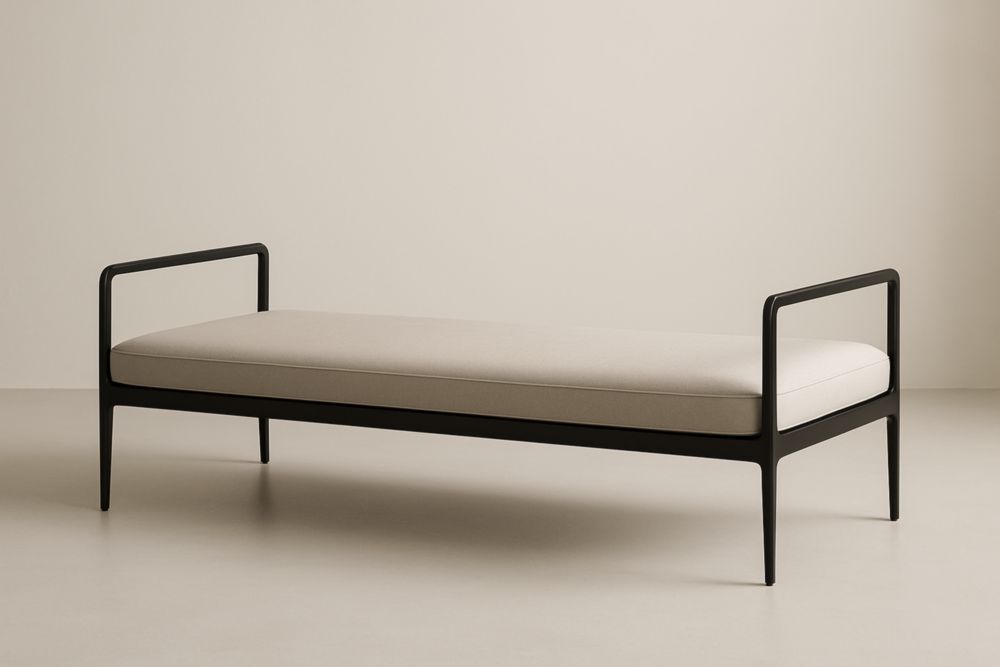 Letto da giorno con braccioli laterali Minimalista in Metallo con Cuscino Beige