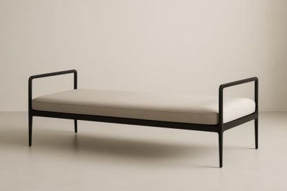 Letto da giorno con braccioli laterali Minimalista in Metallo con Cuscino Beige