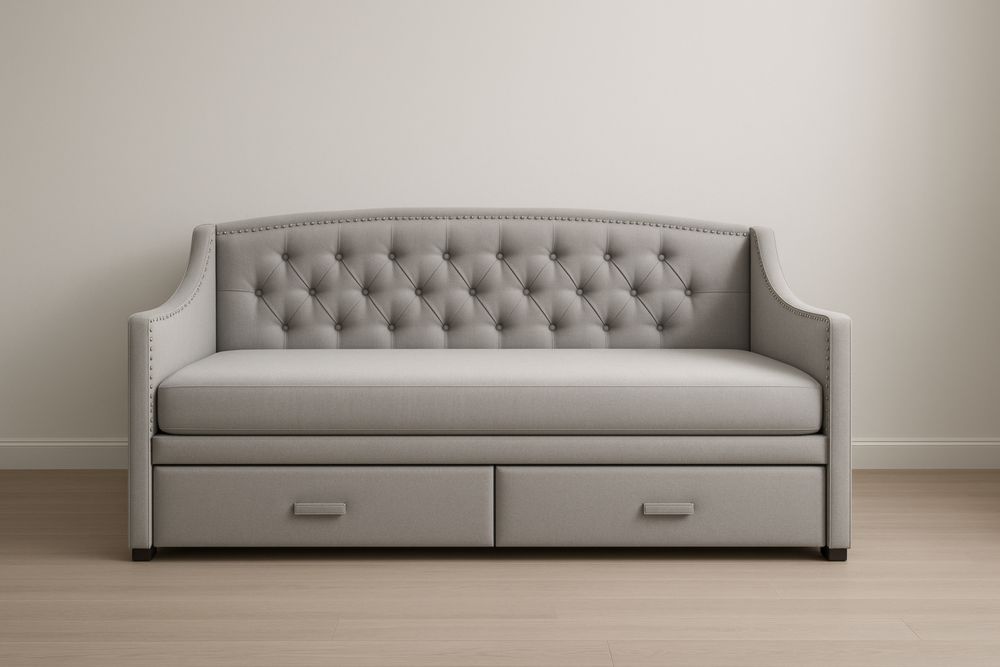 Divano letto in poliestere grigio con cassetti 200x80x90 cm