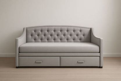Divano letto in poliestere grigio con cassetti 200x80x90 cm