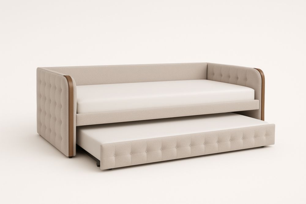 Divano Letto Singolo Estraibile in Tessuto Beige