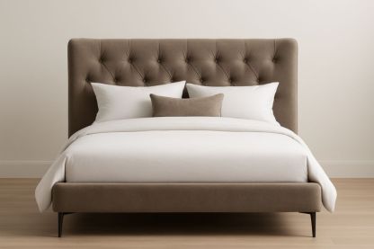 Letto matrimoniale con testiera capitonné in tessuto poliestere 200x180×120 cm