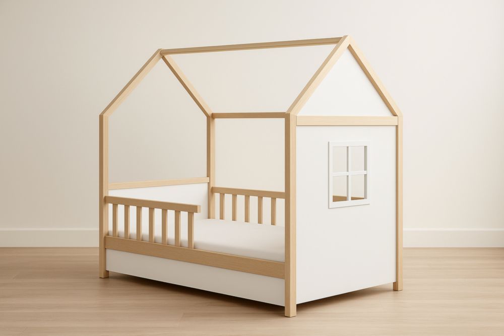 Letto per bambini in legno e MDF bianco naturale