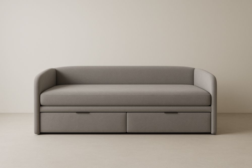 Divano letto in tessuto poliestere grigio con cassetti 200x80x70 cm