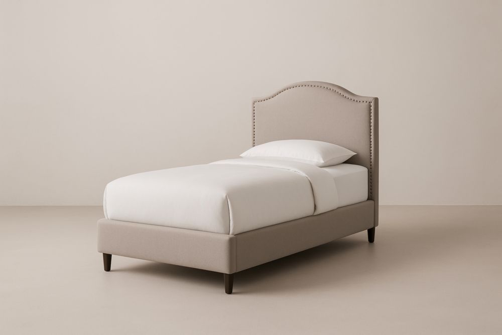 Letto Singolo Imbottito in Legno e Poliestere Beige