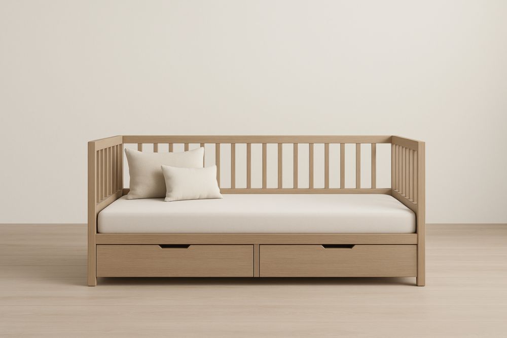 Divano letto in legno con cassetti