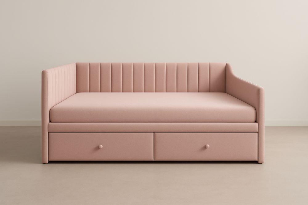 Divano Letto Singolo Rosa con Contenitori in Tessuto