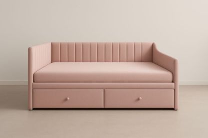 Divano Letto Singolo Rosa con Contenitori in Tessuto