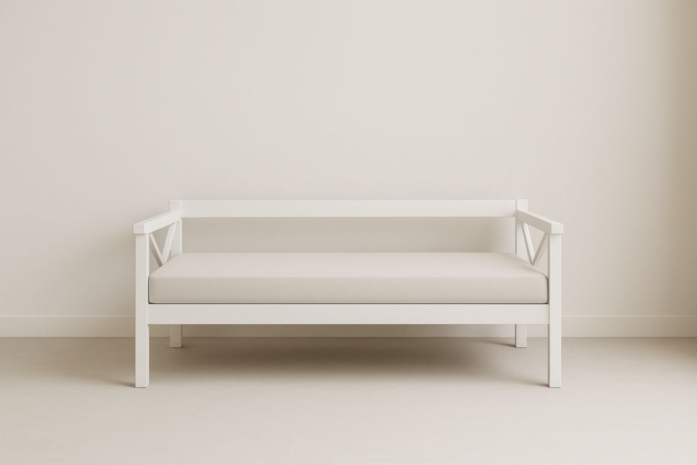 Divano Struttura in Legno con Cuscino in Schiuma Bianco