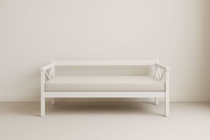 Divano Struttura in Legno con Cuscino in Schiuma Bianco
