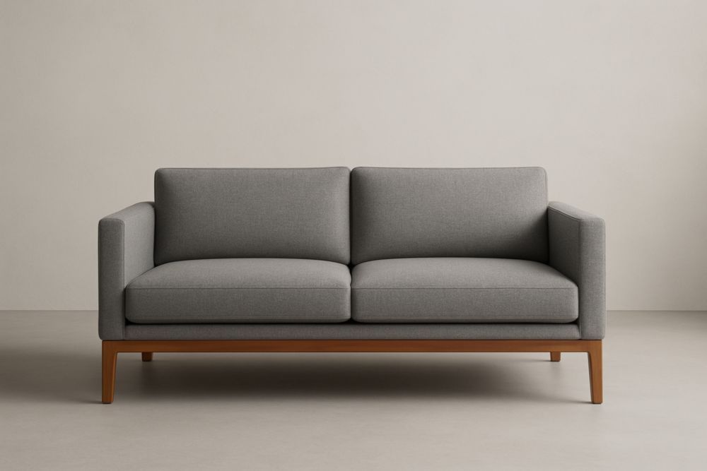 Divano due posti tessuto poliestere grigio struttura legno