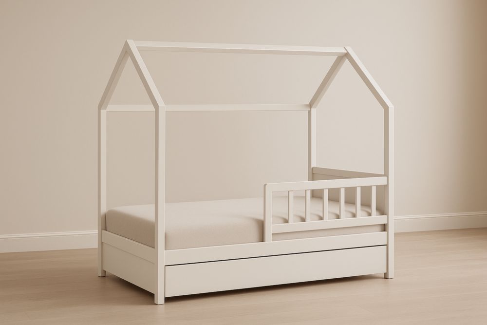 Letto per Bambini a Forma di Casetta in Legno MDF Bianco 170x80x150 cm