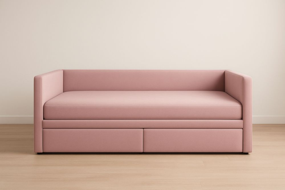Divano Letto in Tessuto Rosa con Contenitore 200x90x85 cm