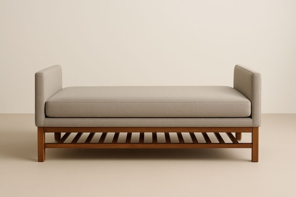 Divano letto con struttura in legno e tessuto beige